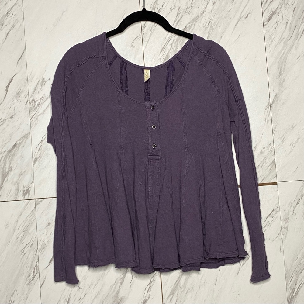 Free People Linen Button Henley Top SZ XS